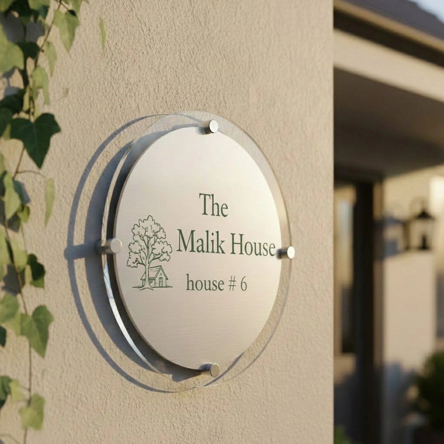 acrylic round shape house name plate with house number