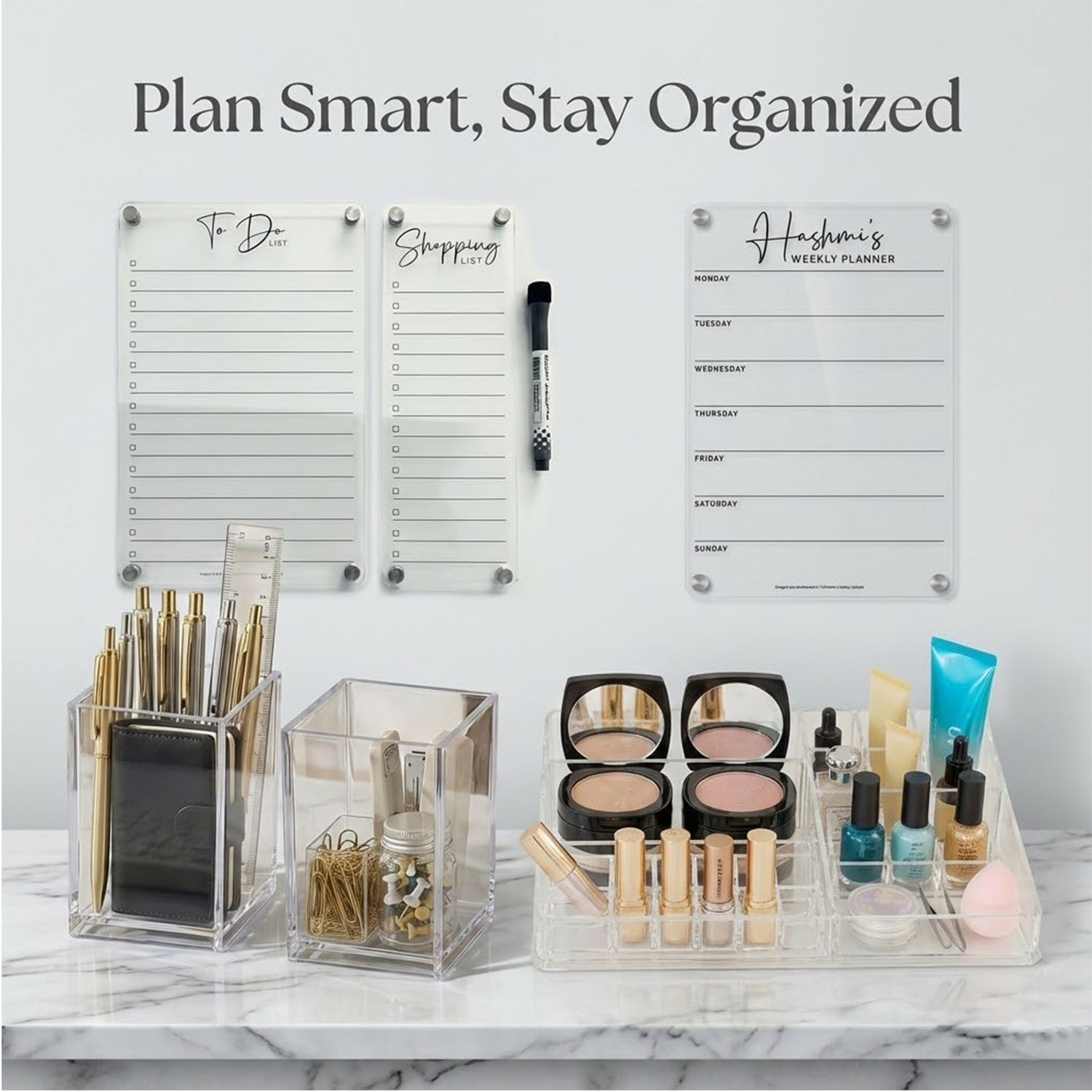 Planners and organizers collection featuring acrylic desk, wall and fridge planners