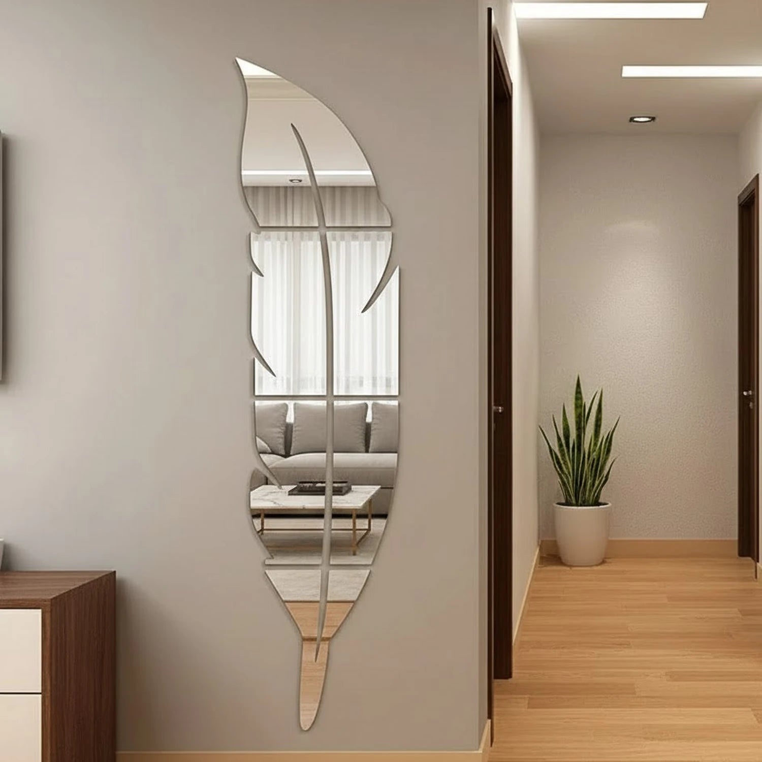 acrylic leaf mirror wall art for interior designing