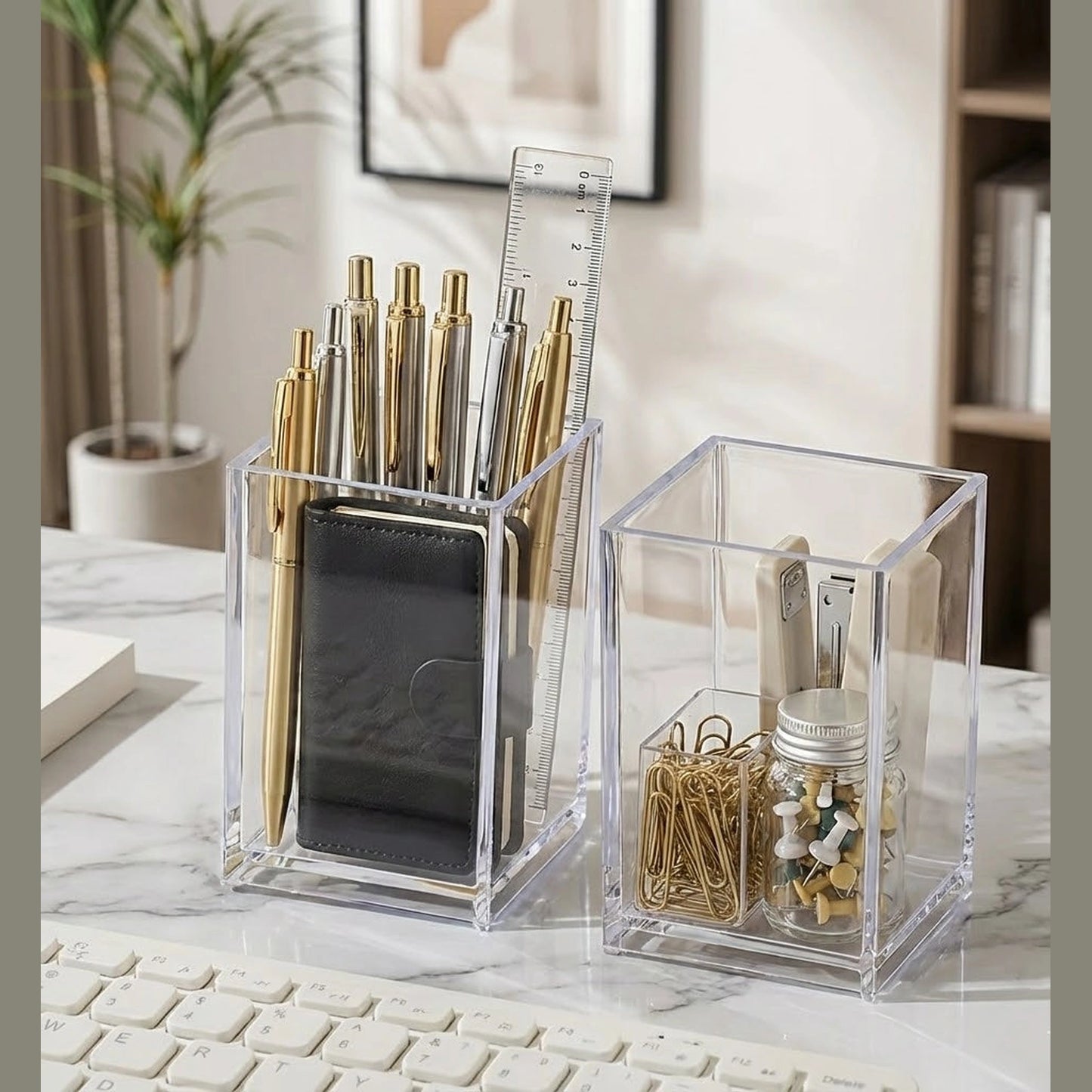 Acrylic desktop organizer for home and office workspace
