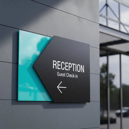 custom acrylic directional sign arrow reception guest check in