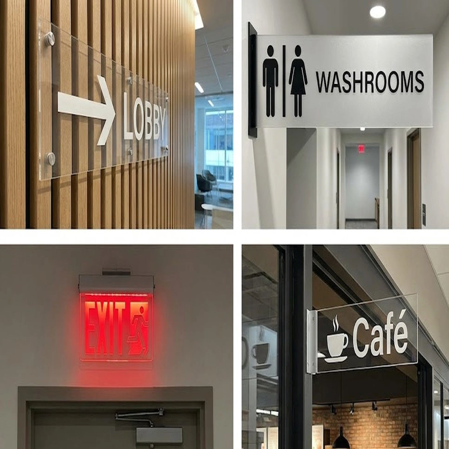 custom acrylic directional sign arrow for lobby, washroom, exit, cafe