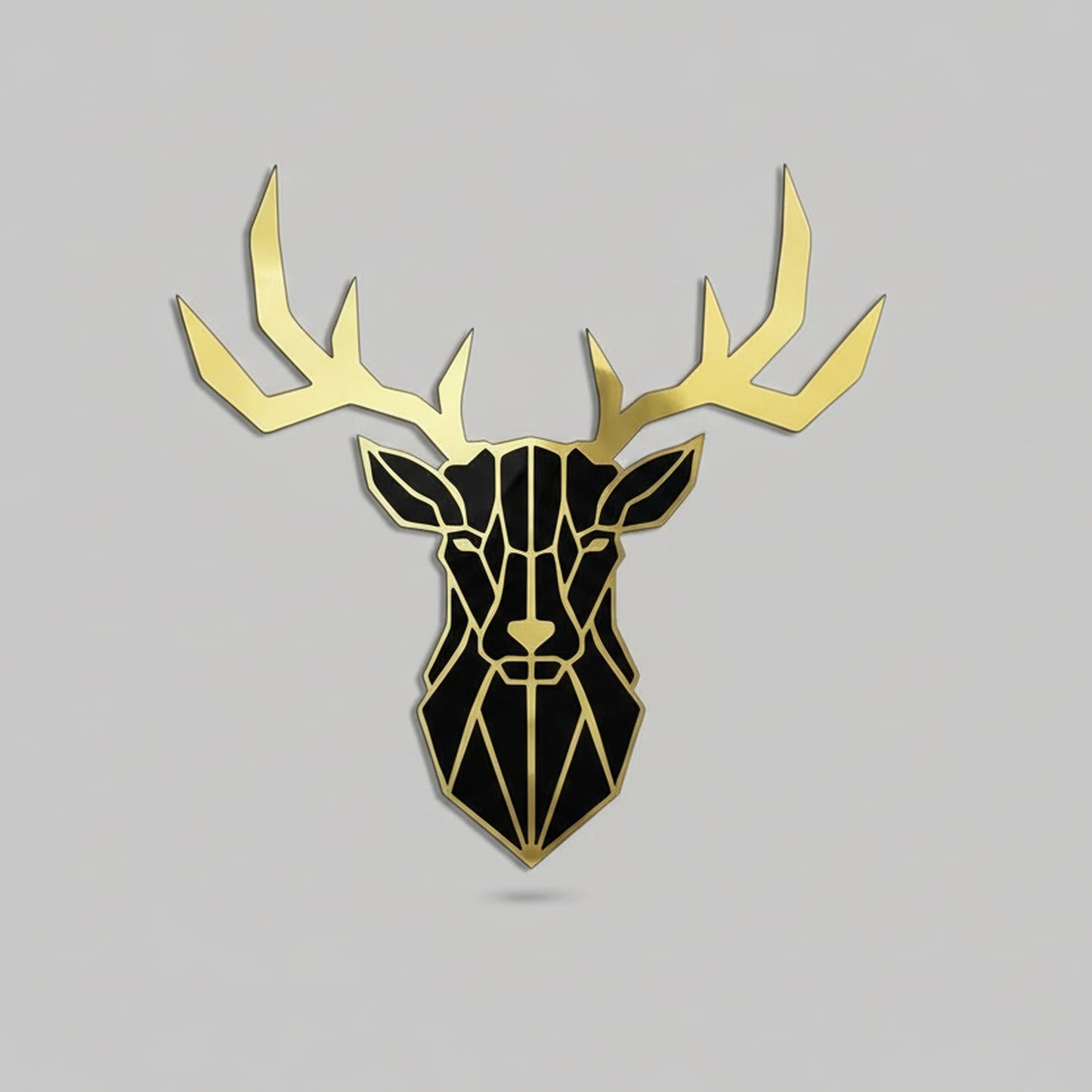 Gold acrylic deer head mirror wall decor, modern geometric stag design for luxury home interior