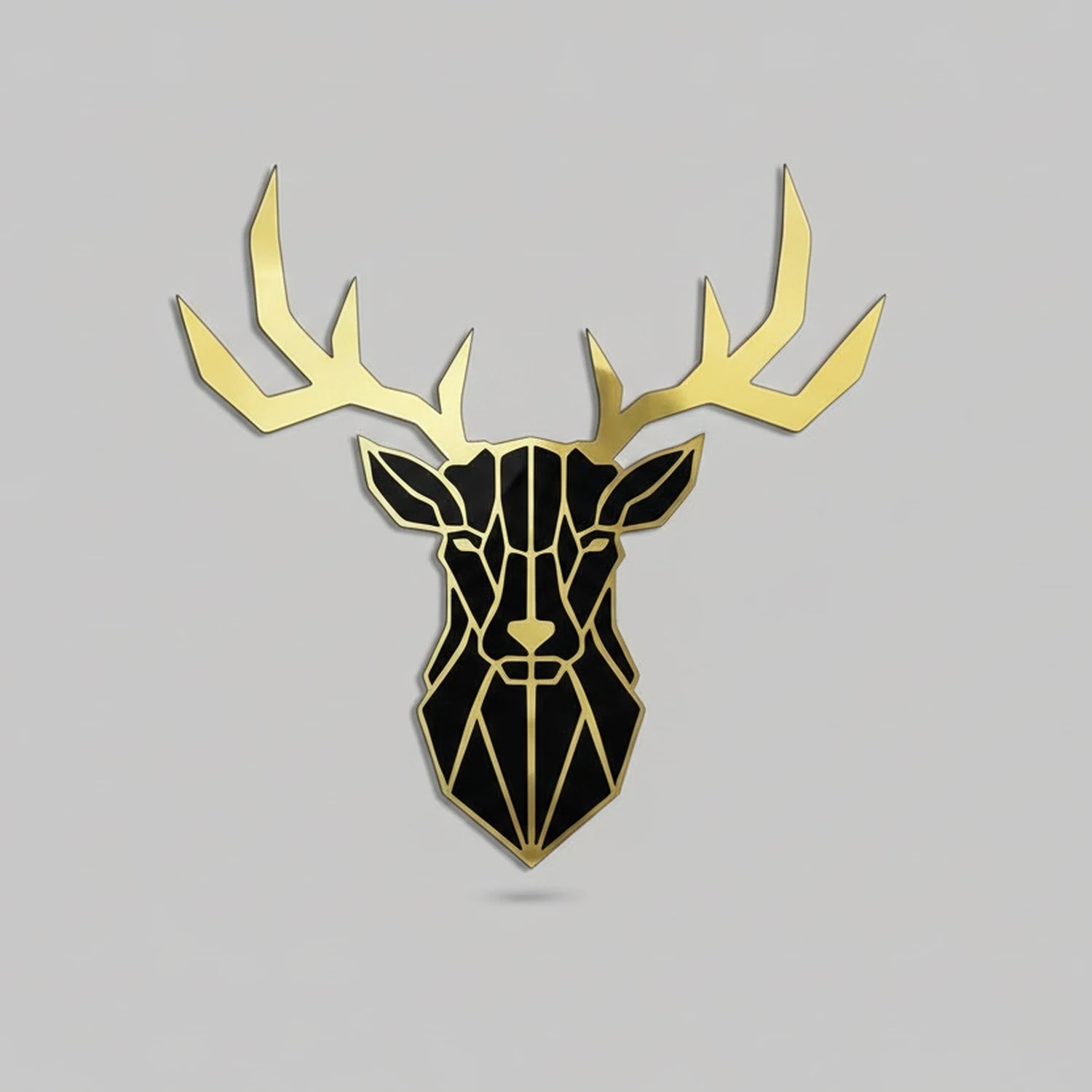 Gold acrylic deer head mirror wall decor, modern geometric stag design for luxury home interior