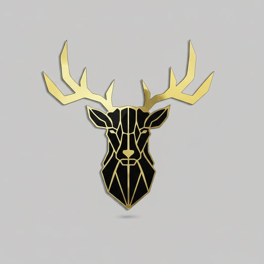 Gold acrylic deer head mirror wall decor, modern geometric stag design for luxury home interior