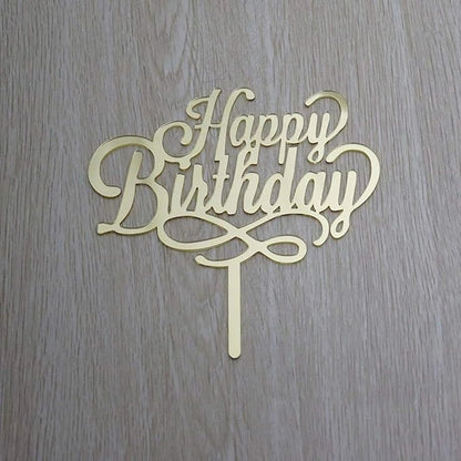 acrylic gold happy birthday cake topper for birthday celebrations
