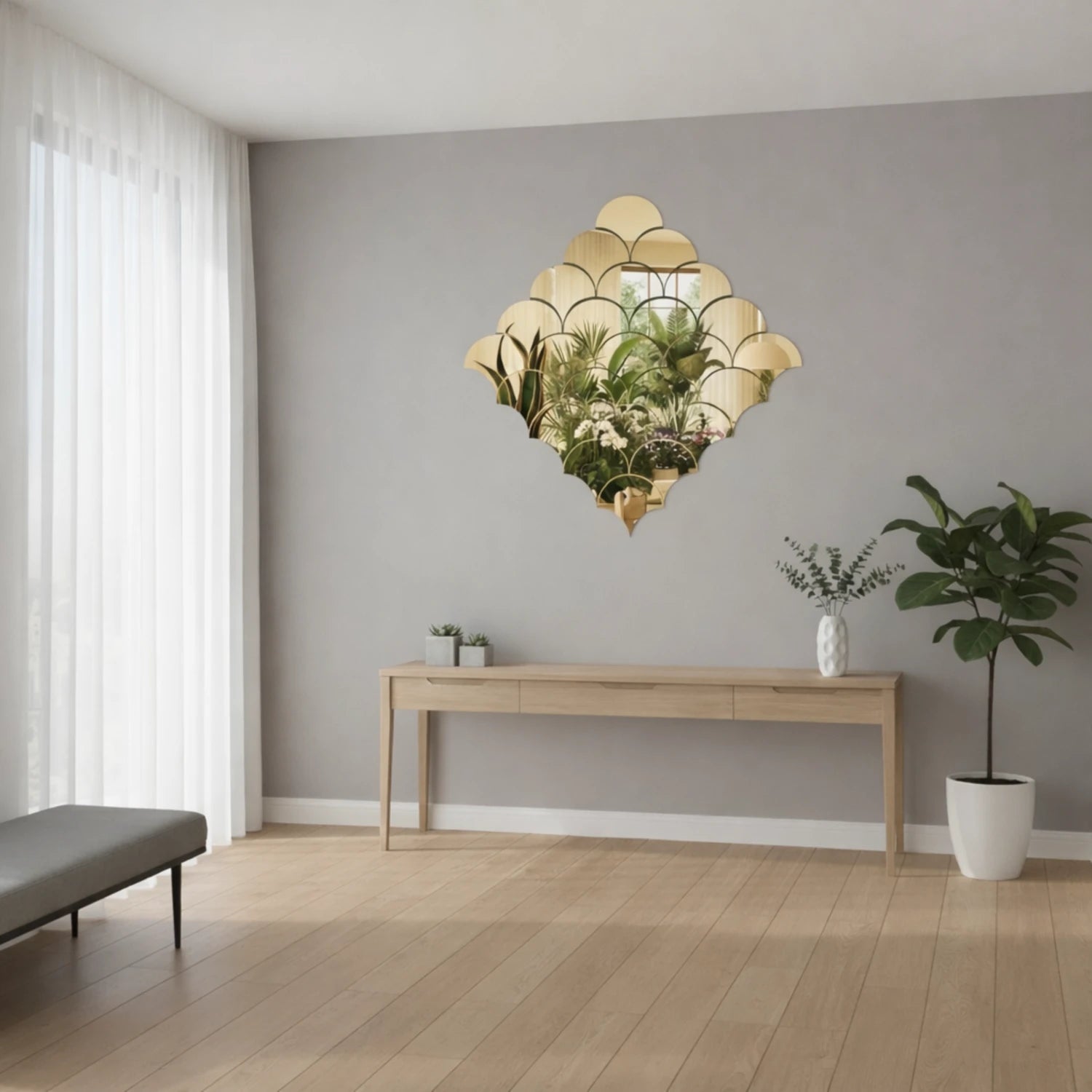 Acrylic mirror panel wall decor in gold for modern home interior decoration