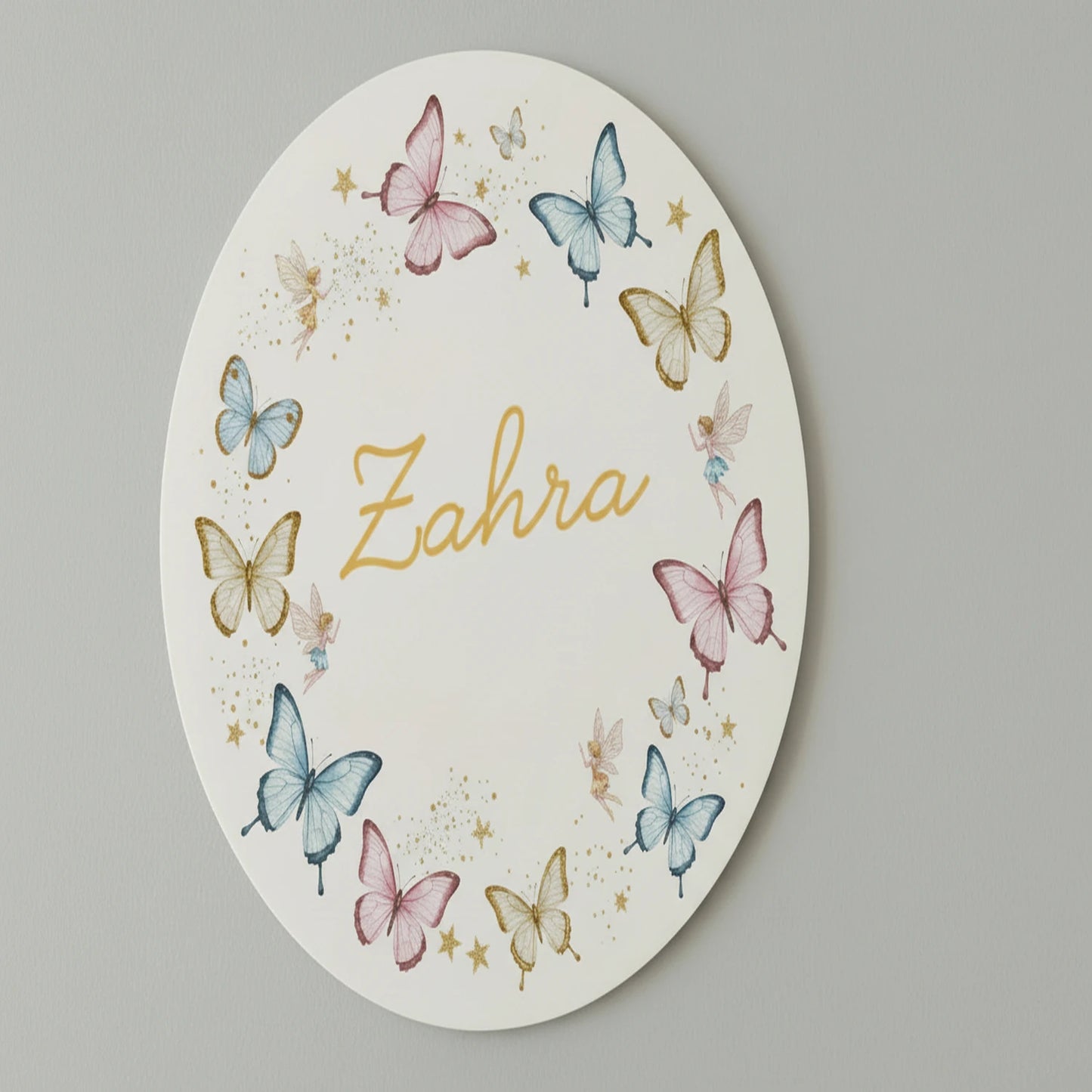 Personalized floral name plaque with green leaves design for nursery wall decor