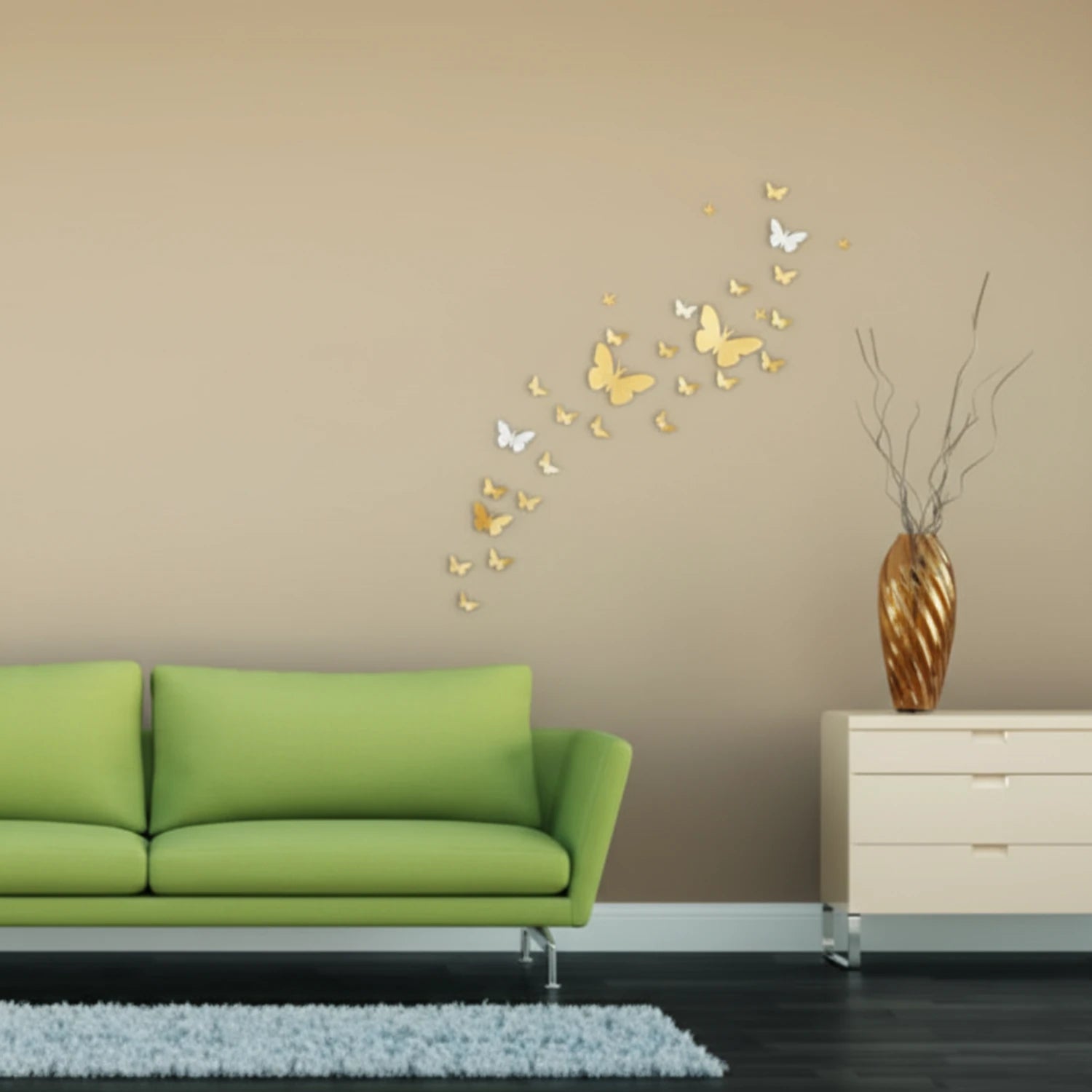 Luxury gold acrylic butterfly wall art, 3D mirror butterflies for living room and bedroom wall decor