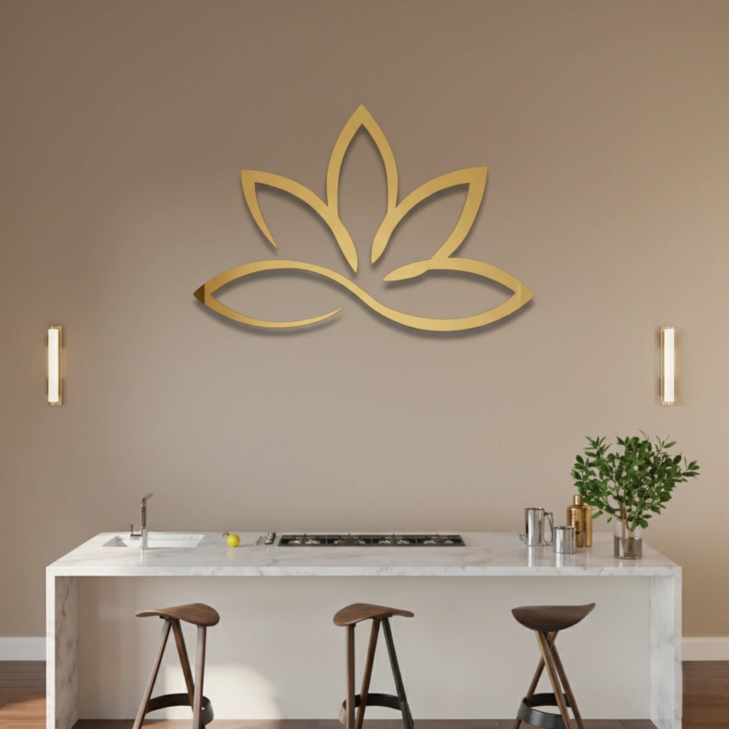 Gold acrylic lotus wall decor – modern 3D mirror lotus for home interior