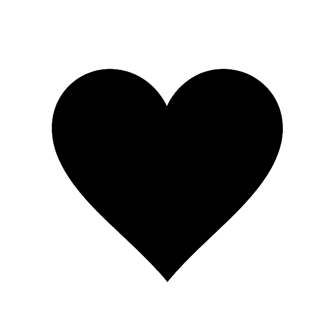 Black heart symbol on a white background