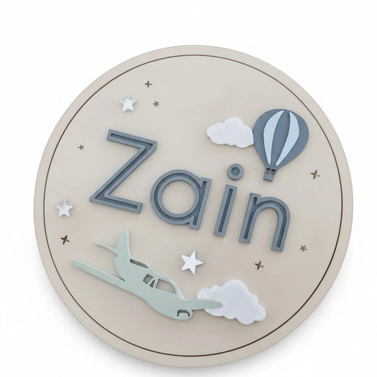 Personalized hot air balloon name board for nursery wall decor
