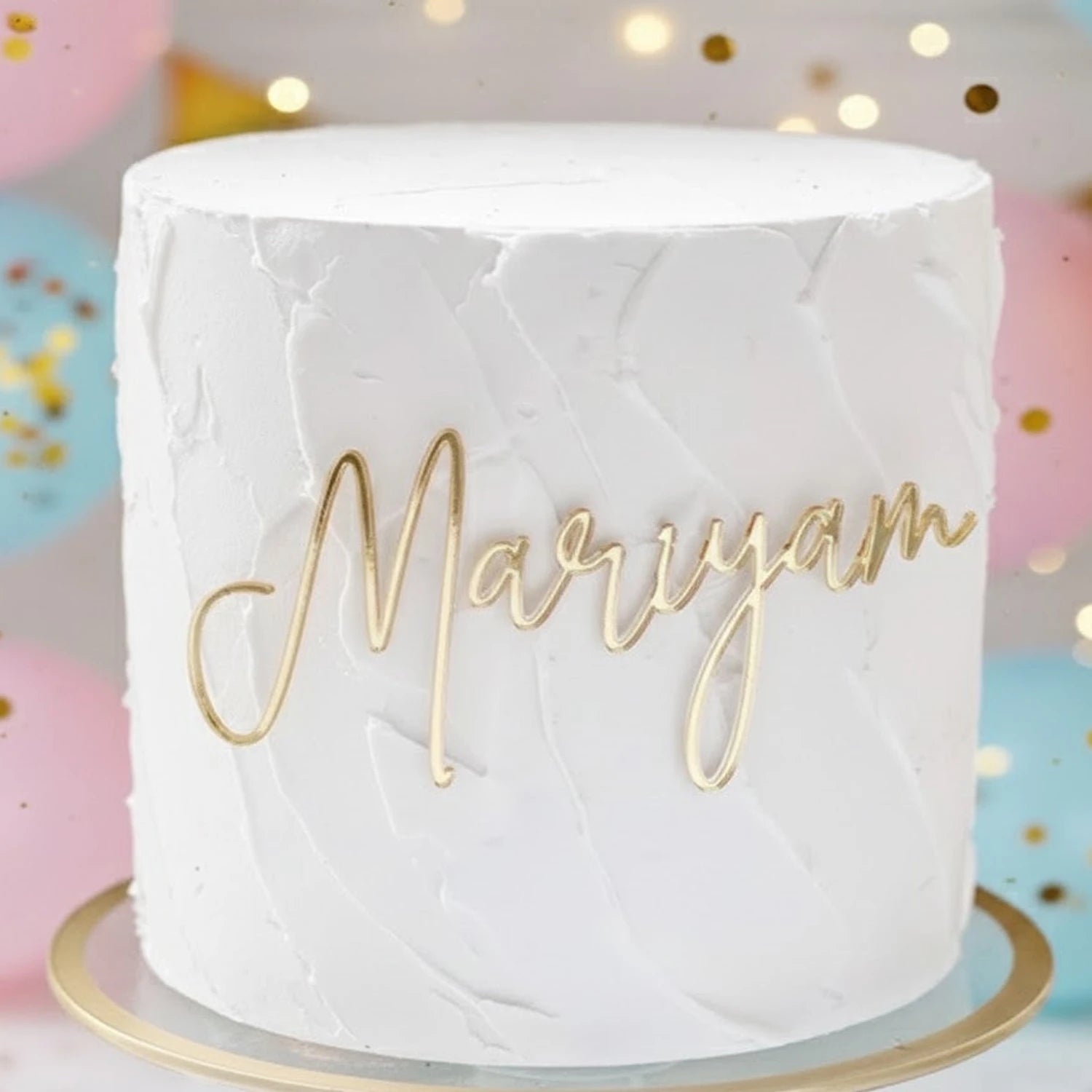 Personalized script font acrylic cake topper for celebration cakes