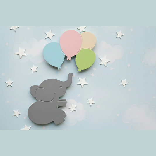 Personalized elephant balloon nursery lamp set for kids room