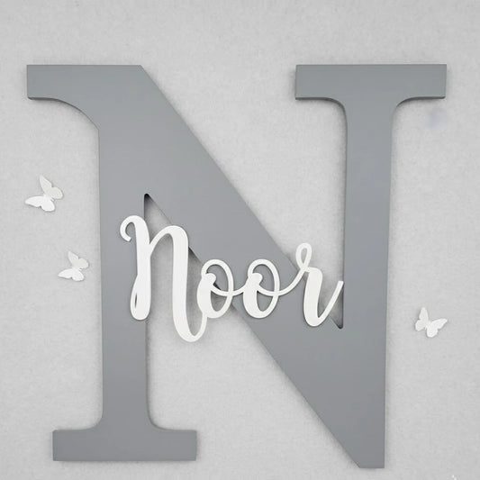 Personalized alphabet letter and name wall decor for kids room as double trouble set