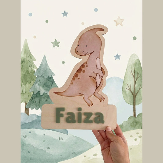 Personalized cute dinosaur name plaque with the name , wooden nursery wall decor for kids room, soft pastel dino theme baby room decoration