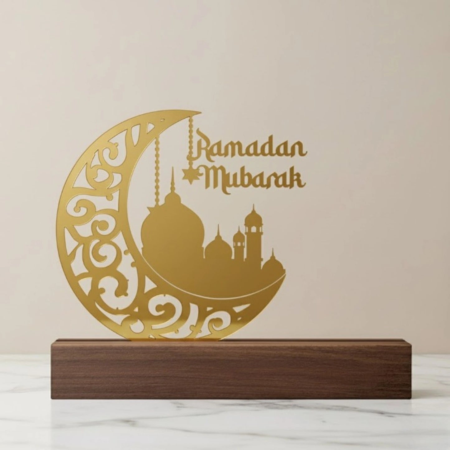Islamic Ramadan Mubarak desk decor plaque with personalised wooden base