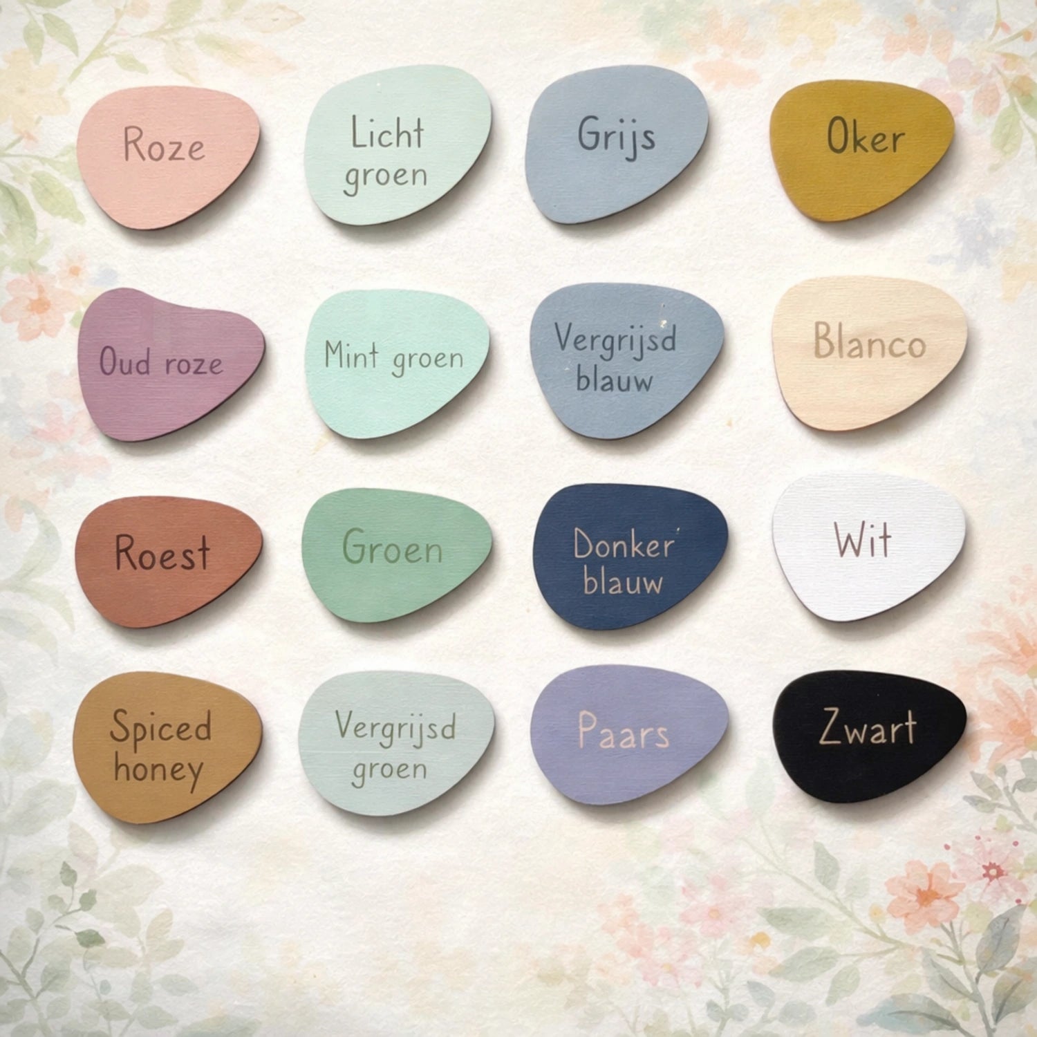 Color shade options of MDF showing pastel and neutral tones for products
