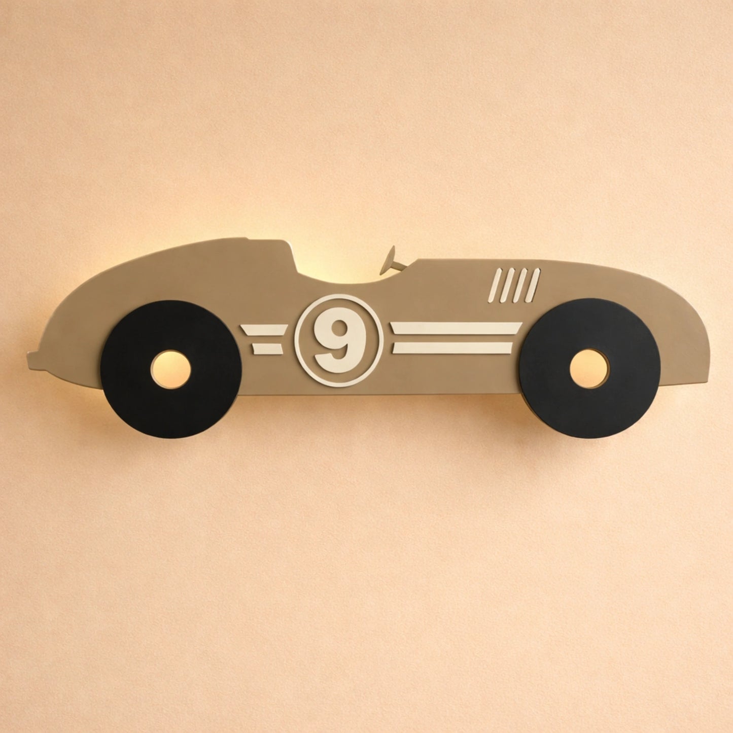 Minimal wooden race car wall decor for nursery and kids bedroom, car themed wall art