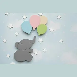Elephant Balloon Wall Lamp Set for Kids Room – Wooden LED Night Light for Nursery & Baby Room Decor Pakistan