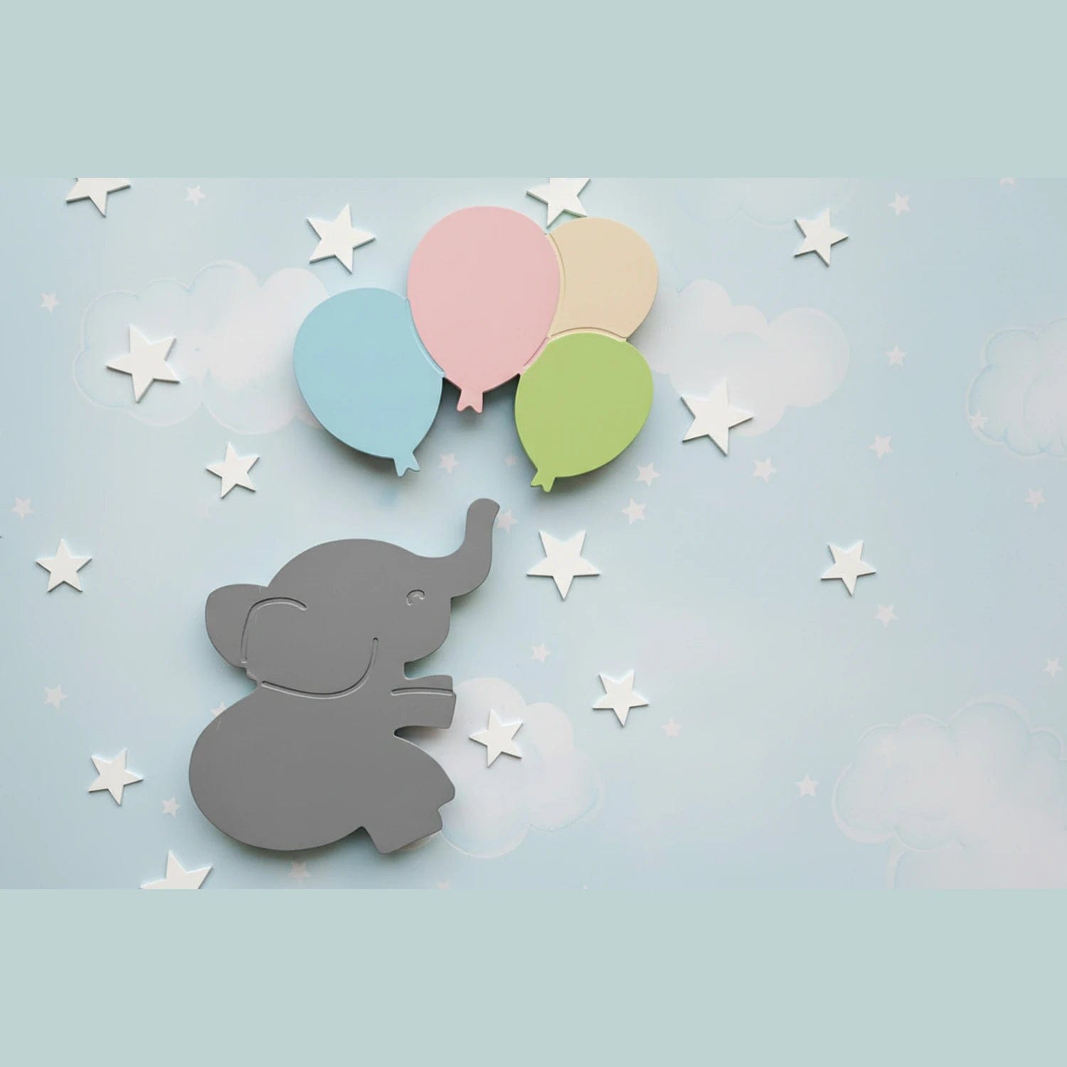 Elephant Balloon Wall Lamp Set for Kids Room – Wooden LED Night Light for Nursery & Baby Room Decor Pakistan