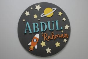 Personalized Space Name Sign – Astronaut Kids Room Wall Decor Name Board