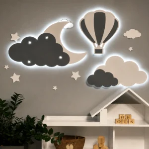 Cloud Moon Balloon LED Light Set | Nursery Wall Decor