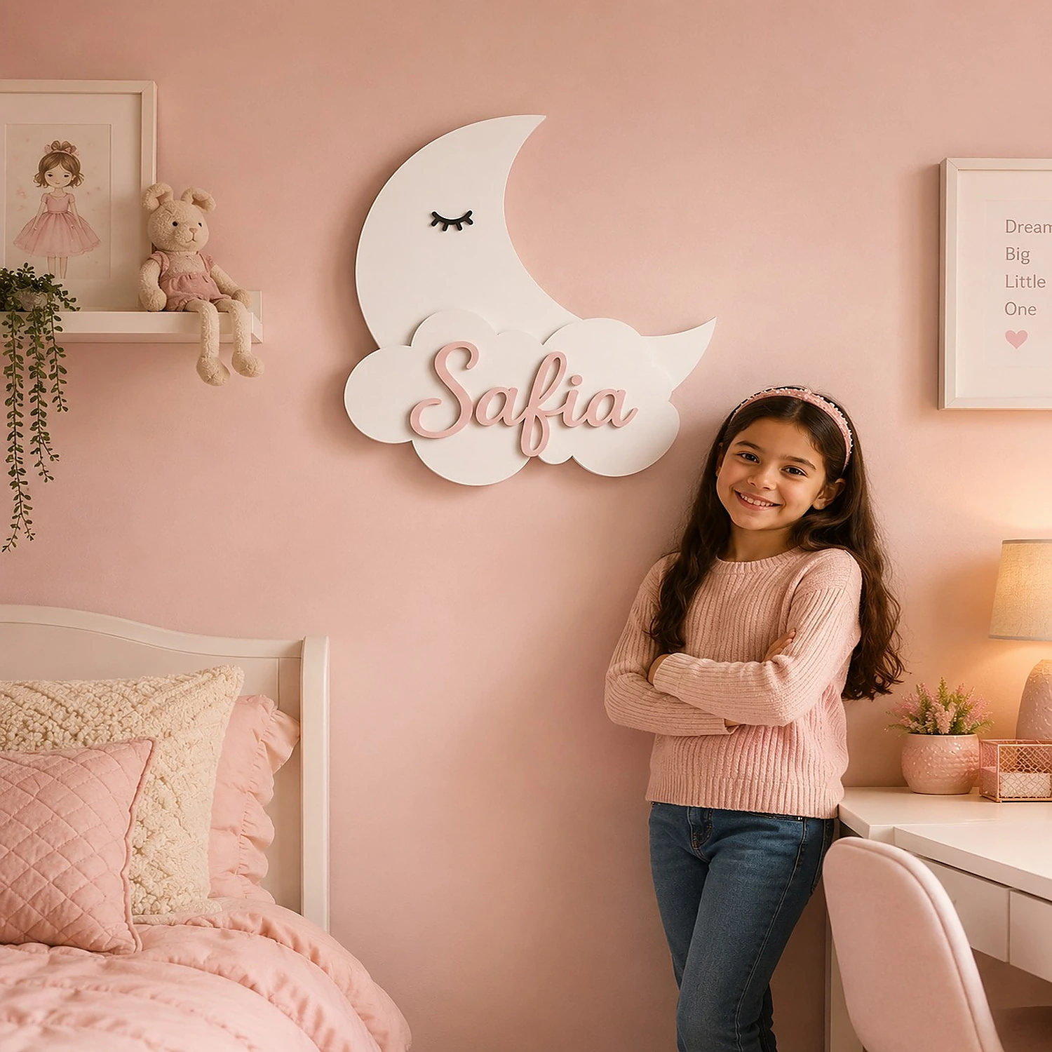 Personalized white moon cloud name sign with custom name Safia for girls room