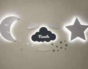 Personalized Moon Cloud Star LED Light Set | Nursery & Kids Room Decor