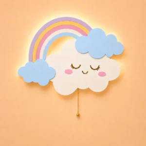 Cute sleepy cloud rainbow LED night light with pull chain for kids nursery