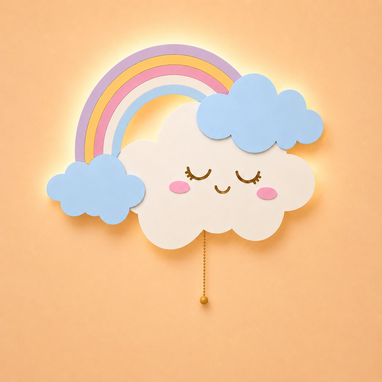 Cute sleepy cloud rainbow LED night light with pull chain for kids nursery