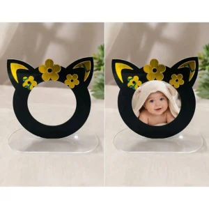 Custom Cat Ear Photo Frame | Floral Acrylic Picture Stand