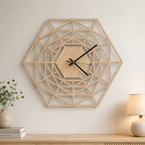 Geometric Hexagon Wooden Wall Clock | Modern Home Decor