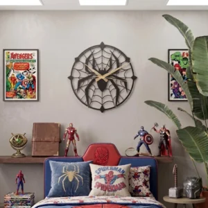 spiderman-wall-clock-spider-web-design-mdf-acrylic-wall-decor