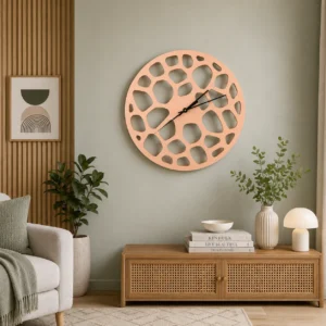 Organic Pebble Wooden Wall Clock | Modern Terracotta Decor