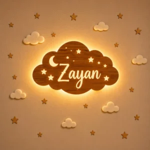 Personalized Wooden Cloud Name Light | LED Nursery Night Lamp