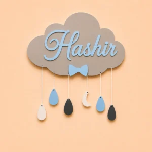 Personalized wooden cloud name sign with custom name Hashir for boys nursery