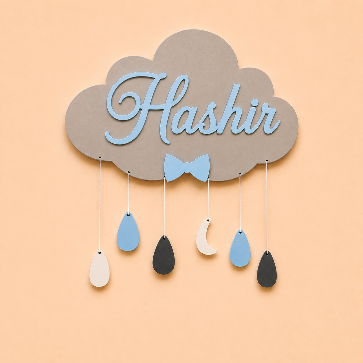Personalized wooden cloud name sign with custom name Hashir for boys nursery