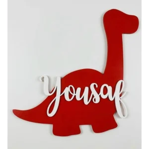 Personalized red dinosaur name sign with custom name Yousaf for boys room