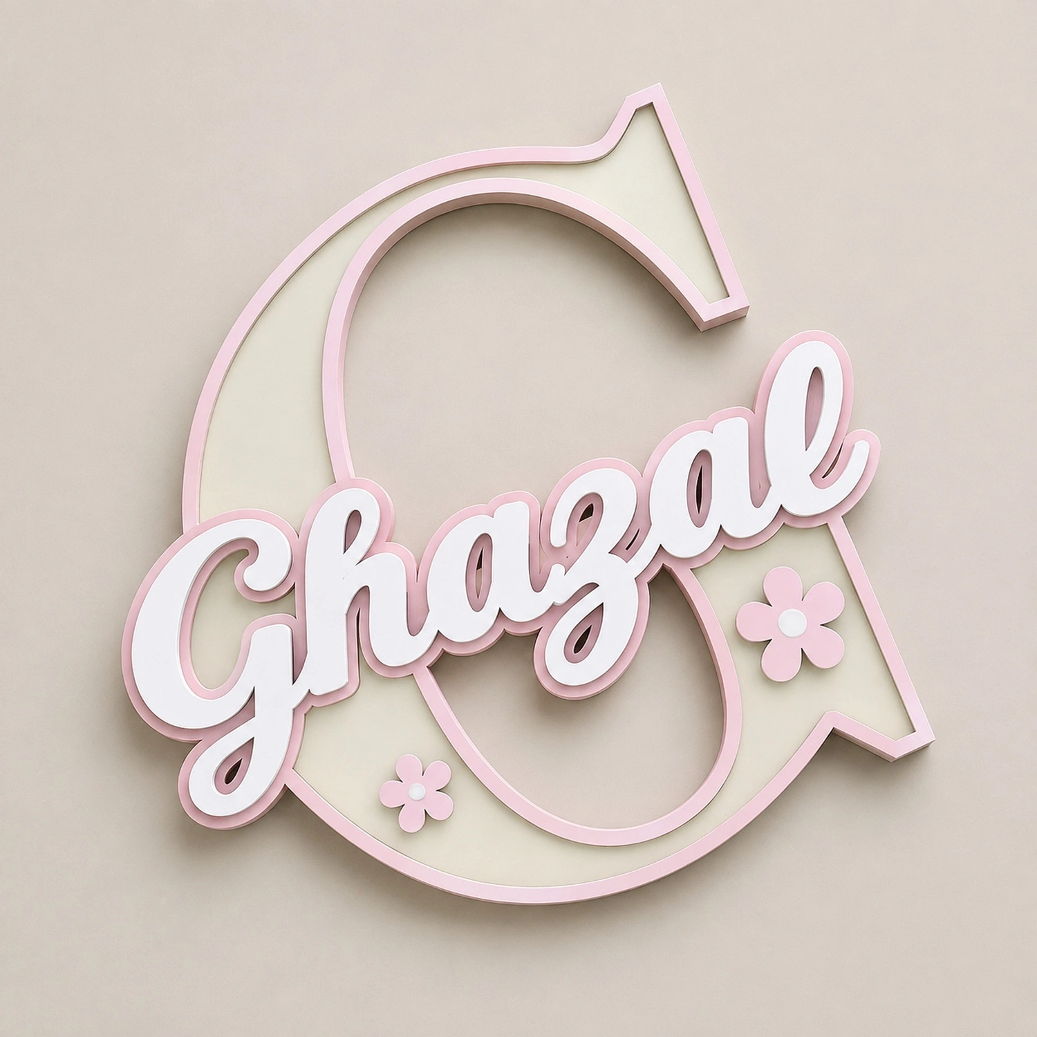 Personalized wooden letter G name standee with custom name Ghazal for girls room