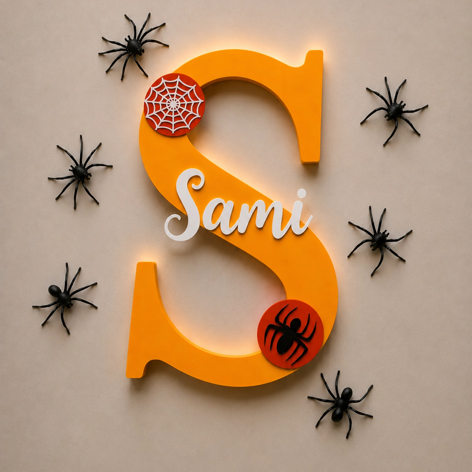 Personalized wooden letter S Halloween name standee with custom name Sami for kids room
