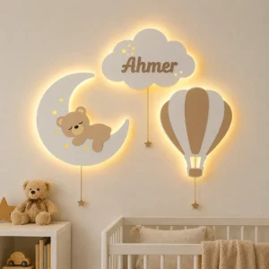 Personalized Teddy Bear Moon LED Name Light Set