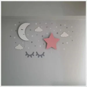 Sleepy Moon Pink Star LED Light Set | Nursery Wall Decor