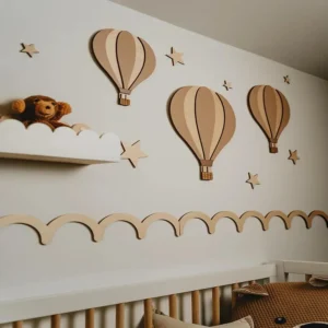 Wooden Hot Air Balloon Wall Decor Set | Nursery Wall Art