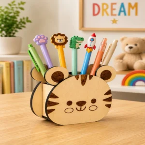 Wooden Tiger Pencil Holder | Kids Desk Organizer